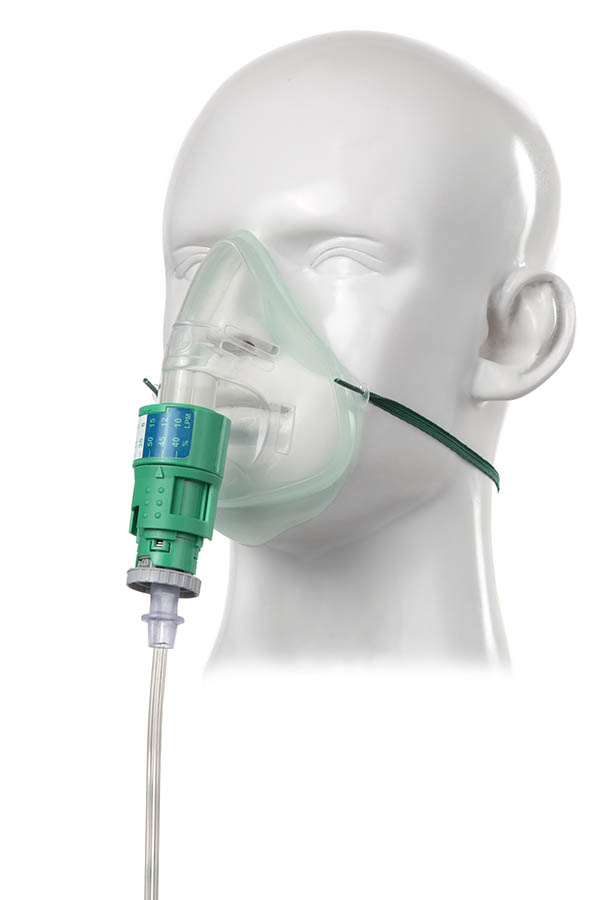 Silente instelbare venturi set met Intersurgical EcoLite™ masker voor volwassenen en 1.8m slang