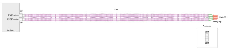 22mm Silver Knight™ anti-microbieel Flextube™ beademingssysteem, 2.4m