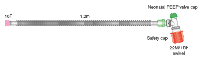 10mm Flextube™ neonataal resuscitatie systeem, 1.2m, met instelbare PEEP en hoekstuk met dubbele swivel, voor Neopuff® 