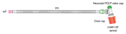10mm Flextube™ neonataal resuscitatie systeem, 2.0m, met instelbare PEEP en hoekstuk met dubbele swivel, voor Neopuff®