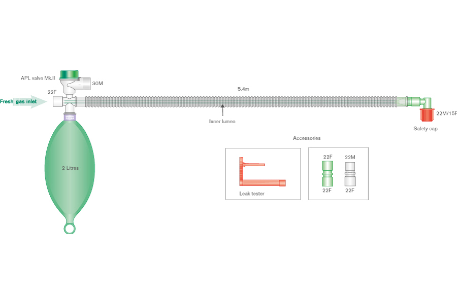 Mapleson D Bain deluxe coaxaal beademingssysteem, , ≥5.2m met 2.0L ballon en elleboog