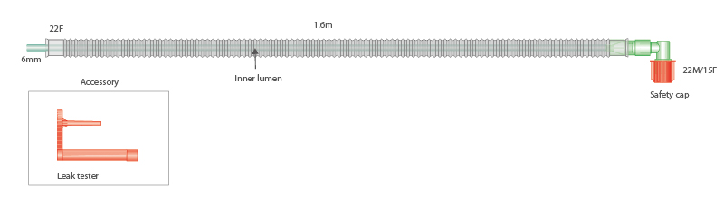 Mapleson D Bain coaxaal beademingssysteem, 1.6m (zonder klep en ballon)