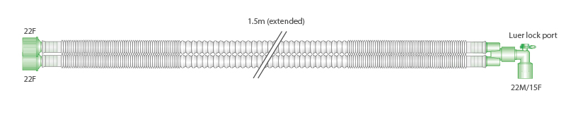15mm Compact™ uitrekbaar beademinssysteem voor kinderen, 1.5m met luer lock aansluiting